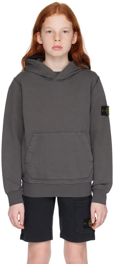 Stone Island Junior Kids Gray Patch Hoodie In V0063 - Blue Grey