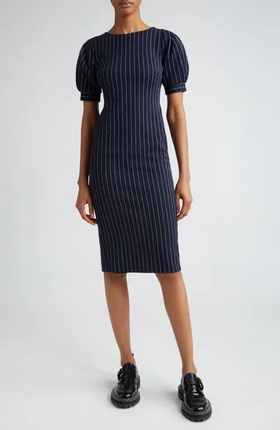 Max Mara Tunica Striped Puff-sleeve Midi Dress In Ultramarine