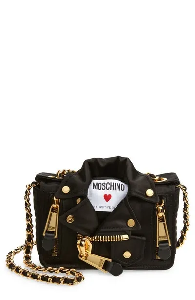 Moschino Biker Satin Crossbody Bag In Black