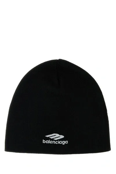 Balenciaga Ribbed Knit Beanie In Black