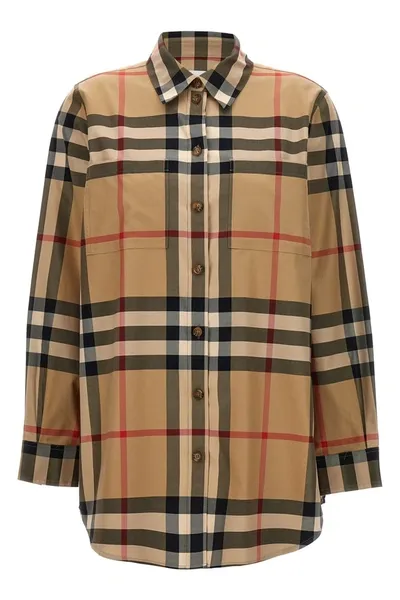 Burberry Checked Cotton Shirt In Cream