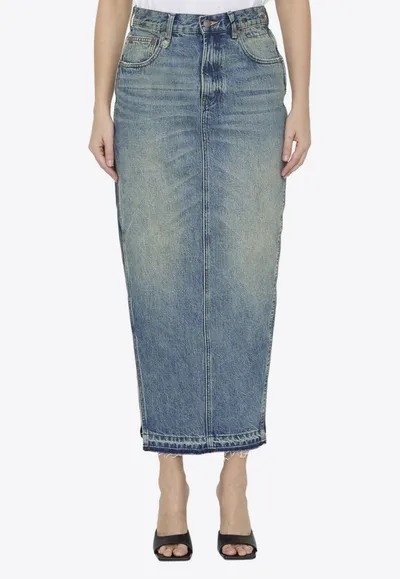 R13 Devon Side Slit Skirt In Blue