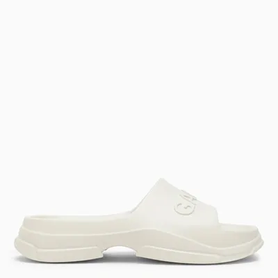 Ganni White Rubber Slipper With Logo In Beige