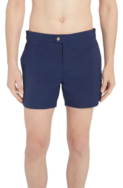 Tom Ford Logo-buckle Compact-poplin Swim Shorts In Yves Blue