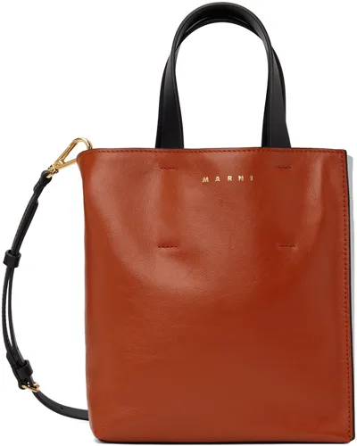 Marni Orange & Gray Museo Soft Mini Tote In Z2p15 Rust/cloud/bla