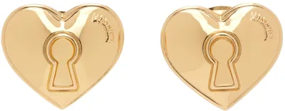 Moschino Gold Heart Lock Earrings In A0606 Shiny Gold