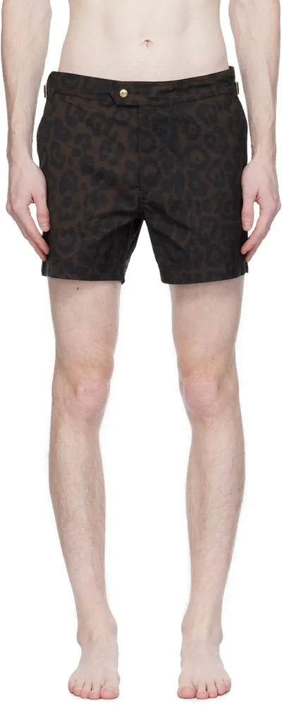 Tom Ford Brown Print Swim Shorts In Leo