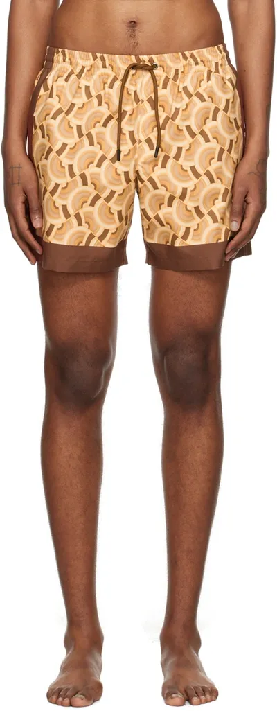 Dries Van Noten Yellow Printed Swim Shorts In Neutrals