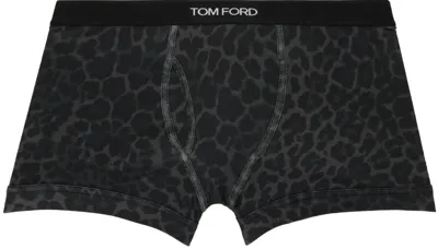 Tom Ford Gray Reflective Leopard Boxer Briefs In 029 Ink