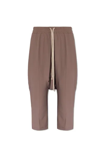 Rick Owens Dropped Crotch Drawstring Cropped Trousers In Brown