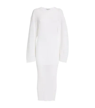 Stella Mccartney Plissé Fine-knit Midi Dress In White