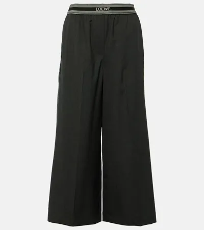 Loewe Women's Crop Logo Band Wide-leg Trousers In Black