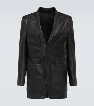 Rick Owens Lido Single-breasted Leather Blazer In Black