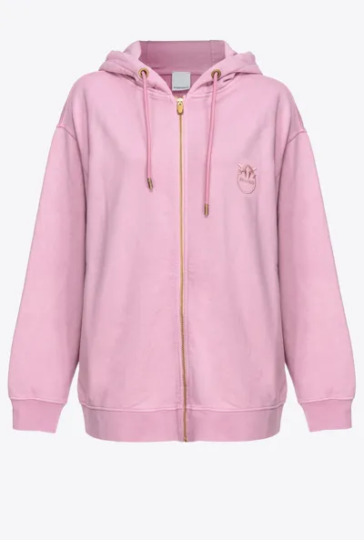 Pinko Love Birds-embroidered Zip-up Hoodie In Orchid Smoke