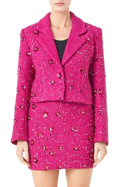 Endless Rose Sequin Crop Blazer In Berry