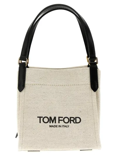 Tom Ford Amalfi Logo Print Small Tote Bag In Beige