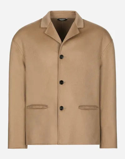 Dolce & Gabbana Single-breasted Cashmere Jacket In Beige