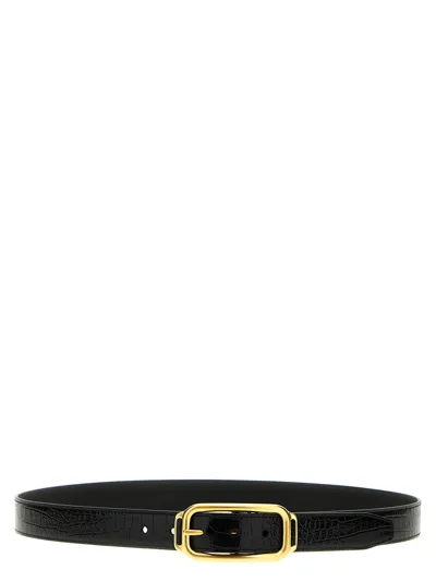 Tom Ford Croc Print Leather Belt In Black