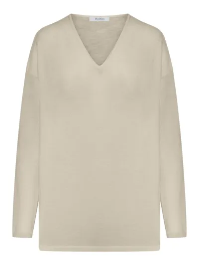 Max Mara V-neck Long-sleeved Jumper In Beige