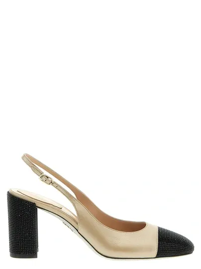 René Caovilla 'bonnie' Block Slingbacks With Embellished Heel In Beige