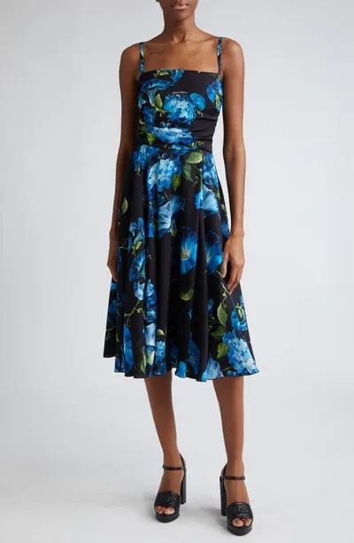 Dolce & Gabbana Bluebell Floral Print Midi Dress In Campanule Nero