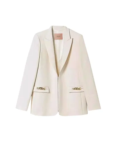 Pre-owned Twinset Jacke Blazer  Mit Kette Oval T Aus Gemischt Viskose Stretch, Farbe In Schnee