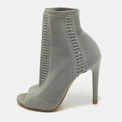 Pre-owned Gianvito Rossi Grey Knit Fabric Open Toe Ankle Boots Size 38