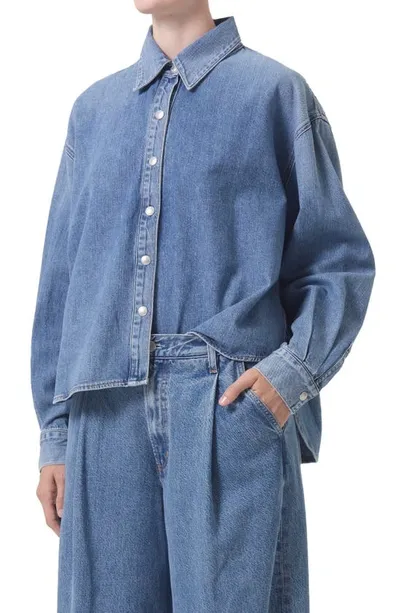 Agolde Aiden High-low Denim Shirt In Shout