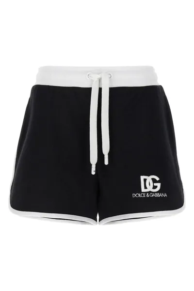 Dolce & Gabbana Jersey Shorts With Dg Logo Embroidery In Black