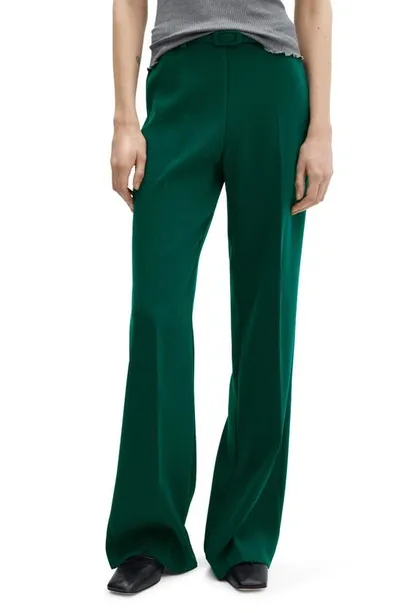 Mango Iguana Belted High Waist Flare Pants In Dark Green