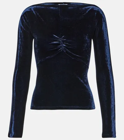 Rabanne Ruched Off-shoulder Velvet Top In Blue