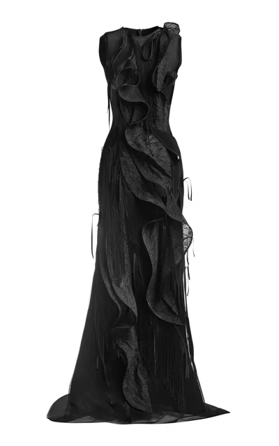 Maticevski Hedone Ruffled Gown In Black