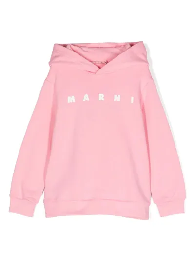 Marni Kids' Logo-print Hoodie In Pink & Purple