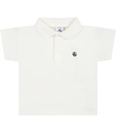 Petit Bateau White Polo Shirt For Baby Boy With Logo