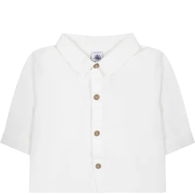 Petit Bateau White Shirt For Baby Boy With Logo