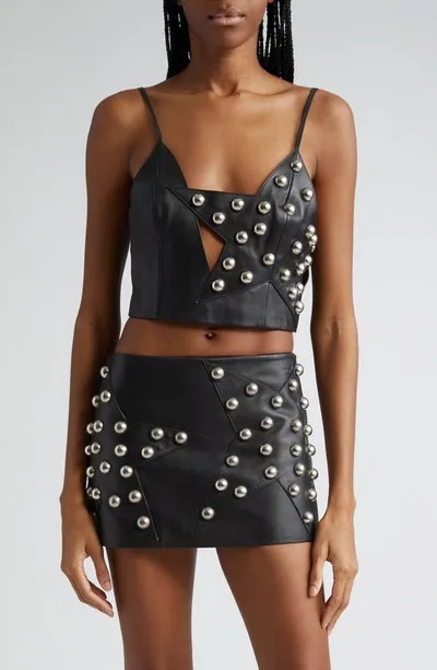 Area Polka Dot-studs Leather Top In Black