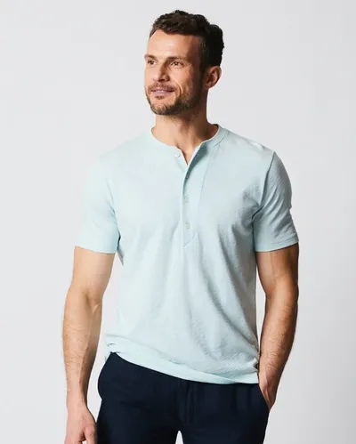 Reid S/s Organic Cotton Henley In Pale Blue