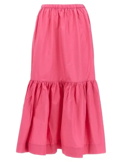 Ganni Ruffled Organic-cotton Midi Skirt In Pink