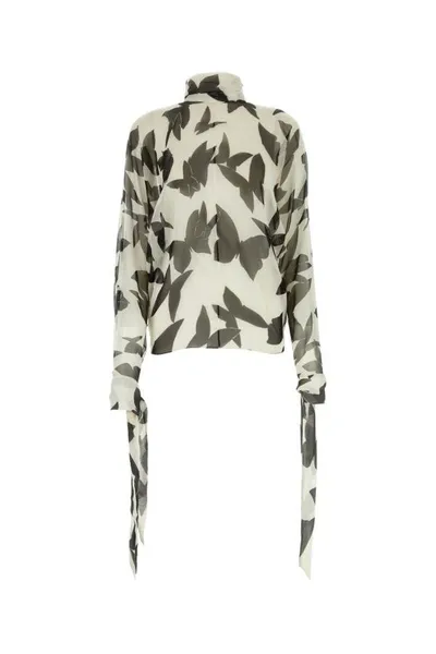 Saint Laurent Butterfly Printed Turtleneck Blouse In Multicolor