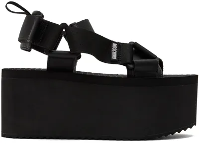 Moschino Black Wedge Sandals In 00a * Fantasy Color