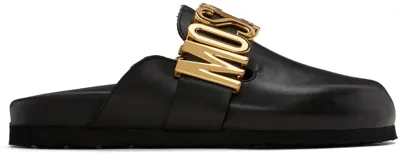 Moschino Black Lettering Logo Slip-on Loafers