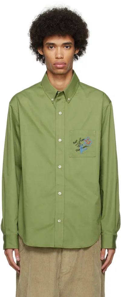 Drôle De Monsieur Khaki 'la Chemise Slogan Esquisse' Shirt In Green