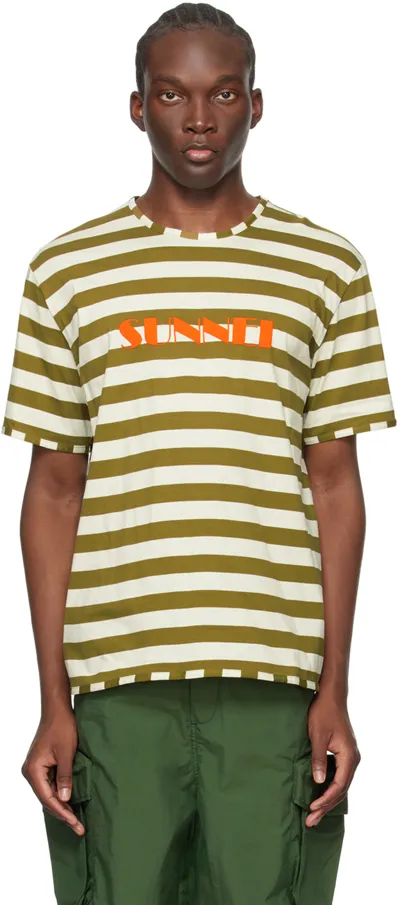 Sunnei Logo-printed Striped T-shirt In Green