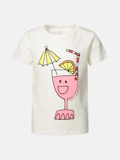 Stella Mccartney Kids' Organic Cotton Printed T-shirt In Ivory