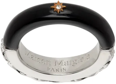 Maison Margiela Silver & Black Enamel Ring In 964 Palladio Buratta