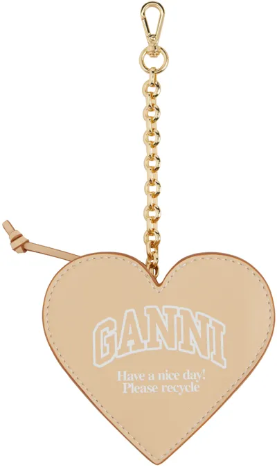 Ganni Heart Shaped Pouch In Beige