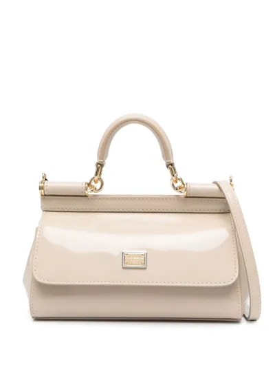 Dolce & Gabbana Sicily Patent Tote Bag In Nude & Neutrals