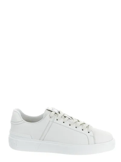 Balmain Low Top Lace Up Sneakers In White