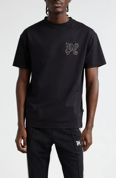 Palm Angels Monogram Stud Cotton T-shirt In Black