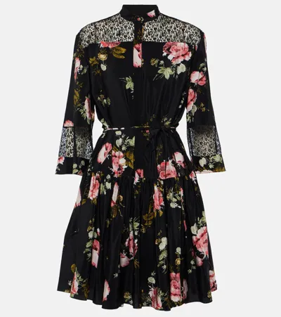 Erdem Floral Silk Crêpe De Chine Minidress In Black